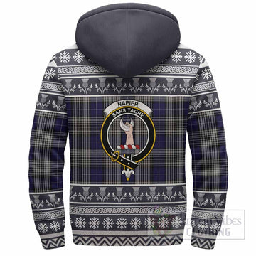 Napier Clan Tartan Christmas Fleece Hoodie with Family Crest