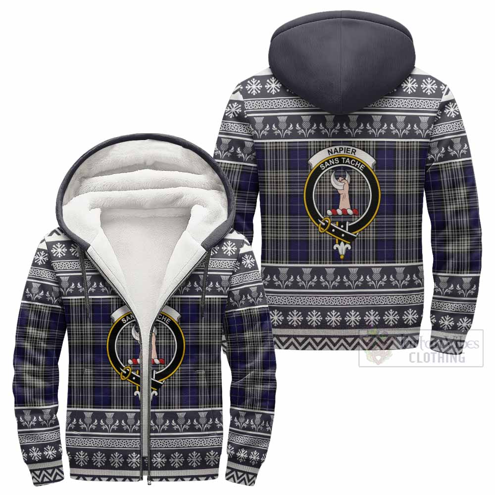 Napier Clan Tartan Christmas Fleece Hoodie with Family Crest - Tartan Vibes Clothing