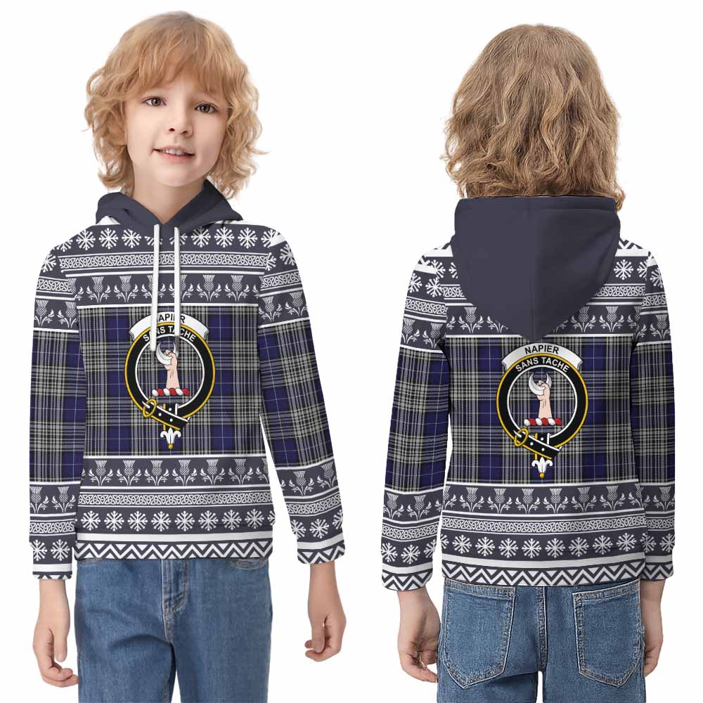 Napier Clan Tartan Christmas Kid Hoodie with Family Crest - Tartan Vibes Clothing