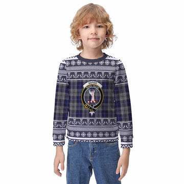 Napier Clan Tartan Christmas Kid Ugly Sweatshirt with Family Crest