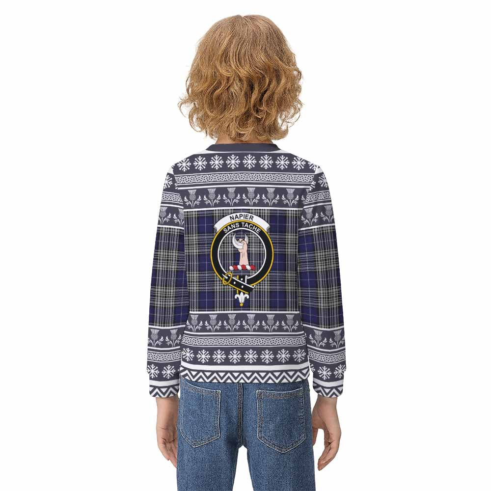 Napier Clan Tartan Christmas Kid Ugly Sweatshirt with Family Crest - Tartan Vibes Clothing
