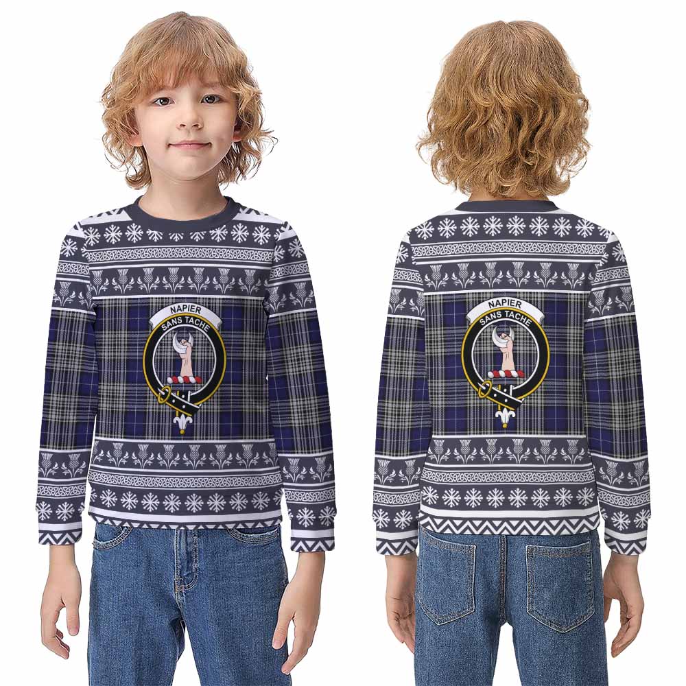 Napier Clan Tartan Christmas Kid Ugly Sweatshirt with Family Crest - Tartan Vibes Clothing