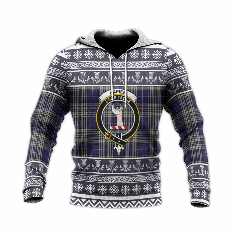 Napier Clan Tartan Christmas Knitted Hoodie with Family Crest - Tartan Vibes Clothing