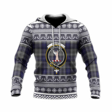 Napier Clan Tartan Christmas Knitted Hoodie with Family Crest