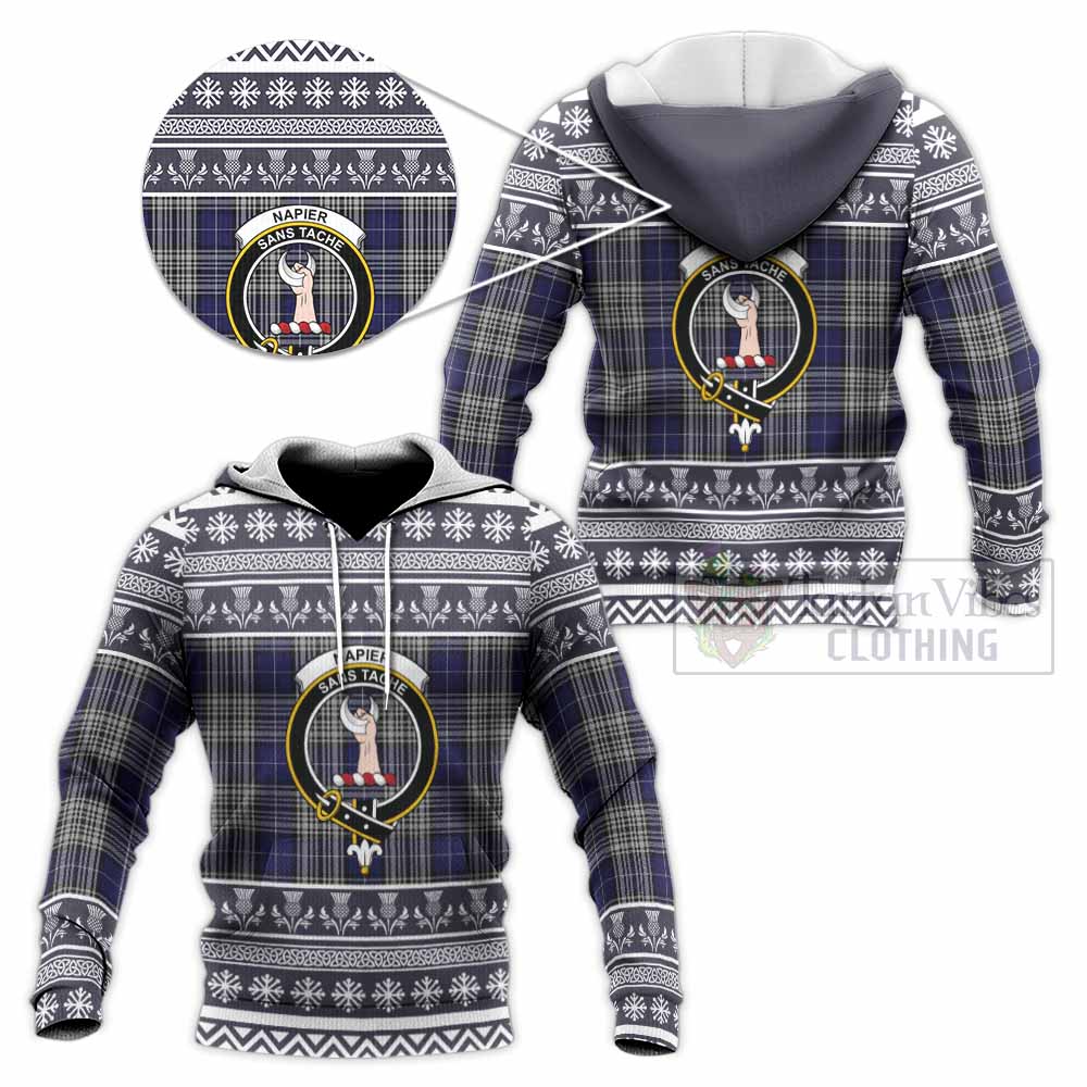 Napier Clan Tartan Christmas Knitted Hoodie with Family Crest - Tartan Vibes Clothing