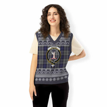 Napier Clan Tartan Christmas Knitted V-Neck Vest with Family Crest