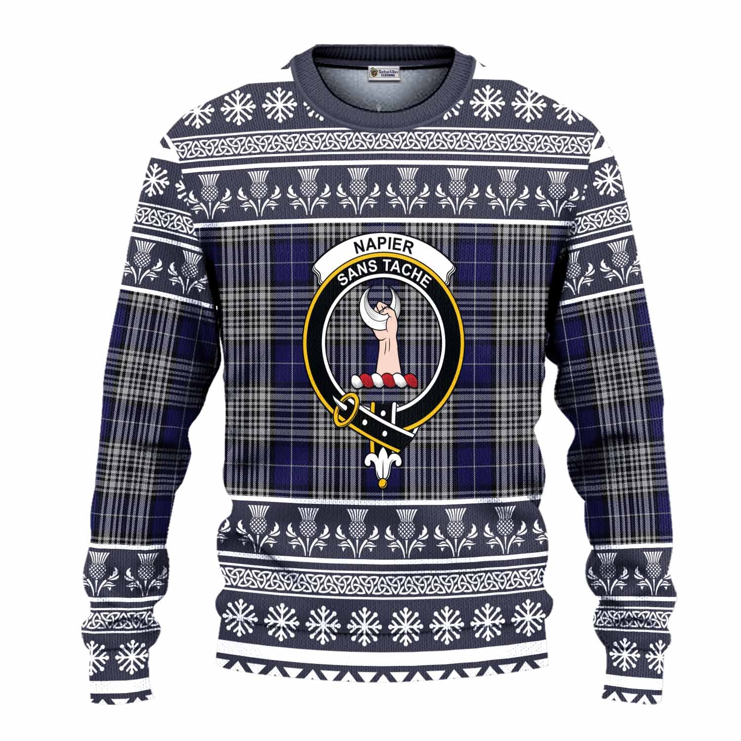 Napier Clan Tartan Christmas Ugly Sweater with Family Crest - Tartan Vibes Clothing