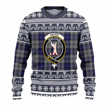 Napier Clan Tartan Christmas Ugly Sweater with Family Crest