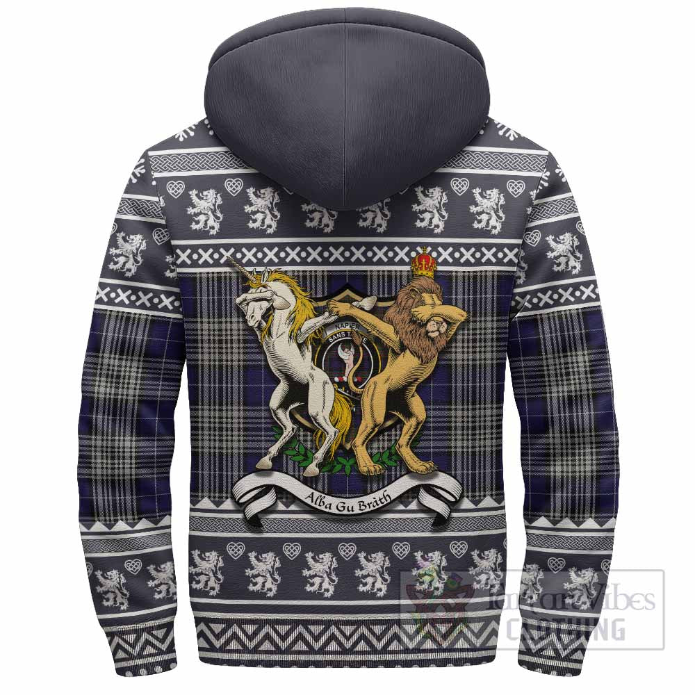 Napier Clan Tartan Crest Christmas Fleece Hoodie Coat of Arms Funny Style - Tartan Vibes Clothing