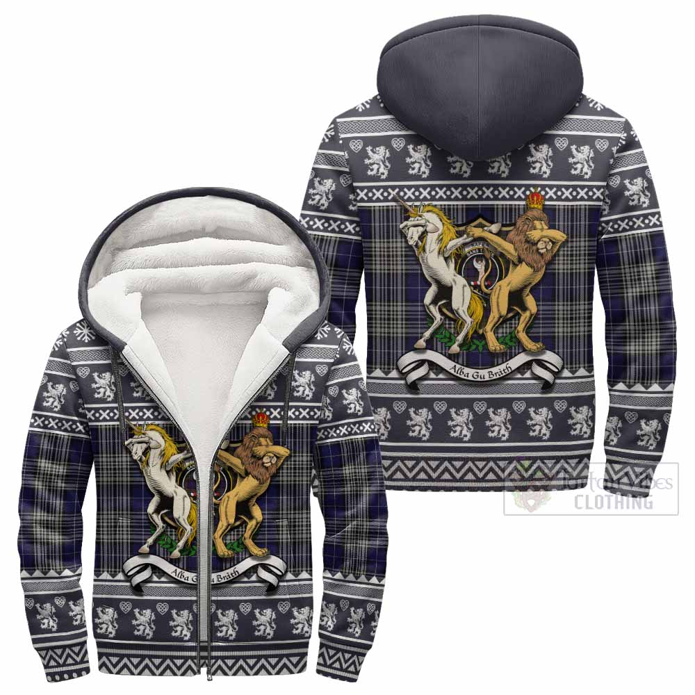 Napier Clan Tartan Crest Christmas Fleece Hoodie Coat of Arms Funny Style - Tartan Vibes Clothing