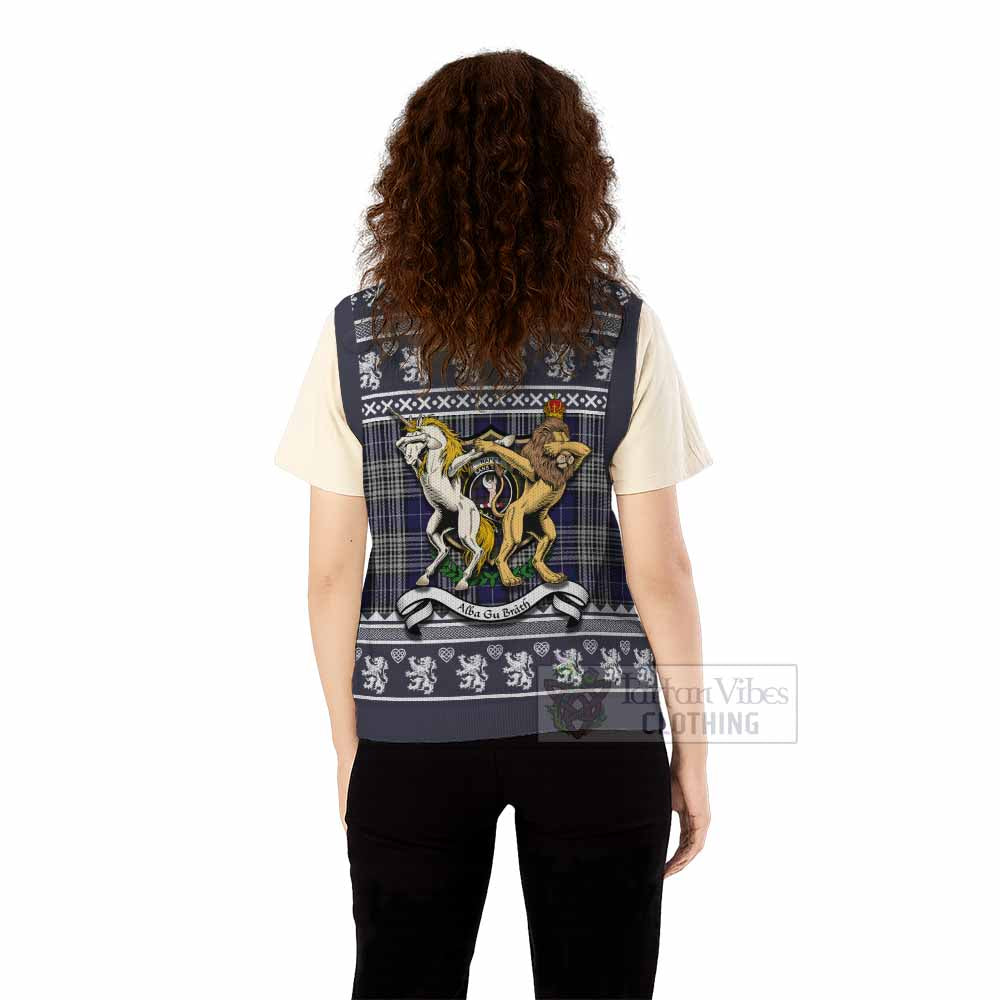 Napier Clan Tartan Crest Christmas Knitted V-Neck Vest Coat of Arms Funny Style - Tartan Vibes Clothing