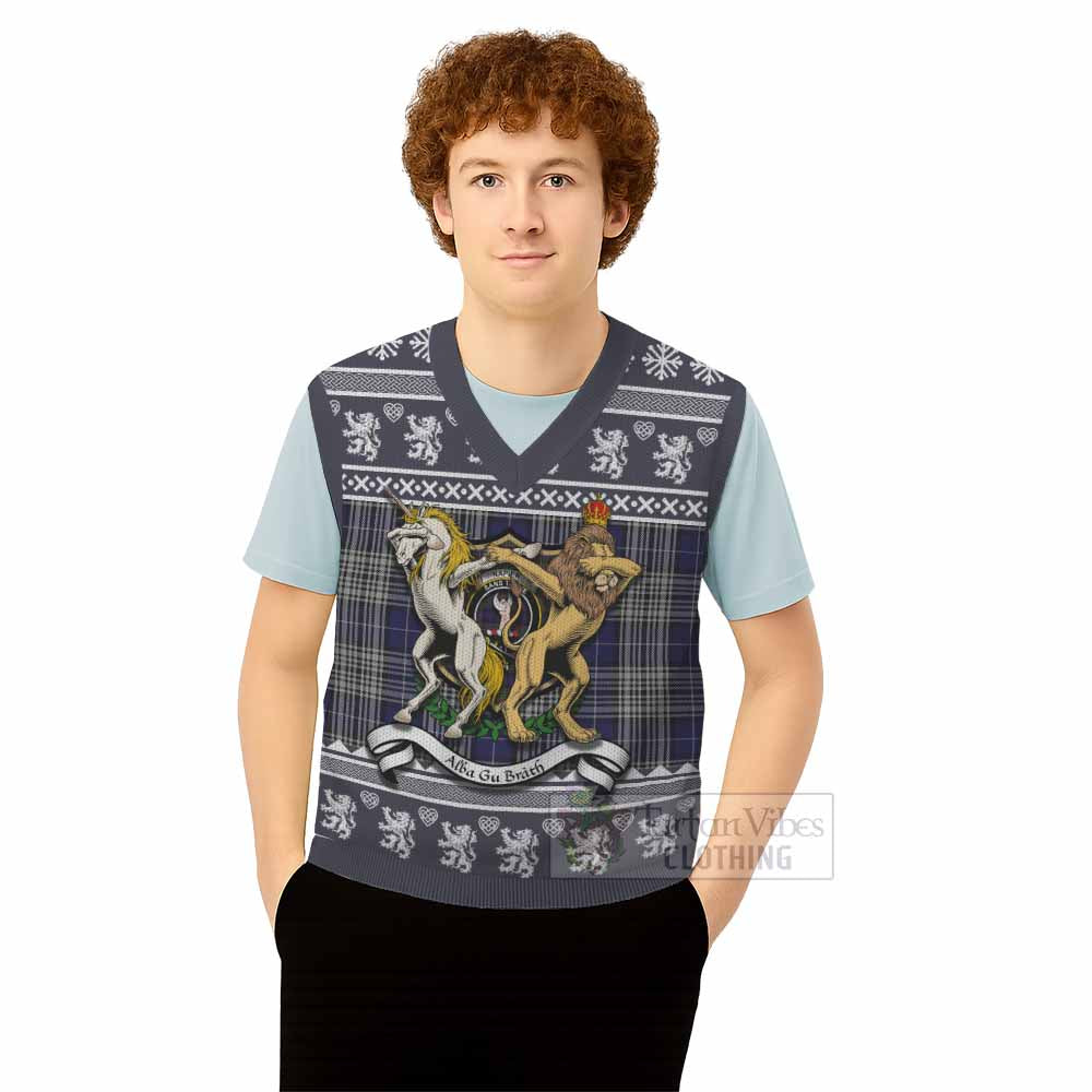 Napier Clan Tartan Crest Christmas Knitted V-Neck Vest Coat of Arms Funny Style - Tartan Vibes Clothing