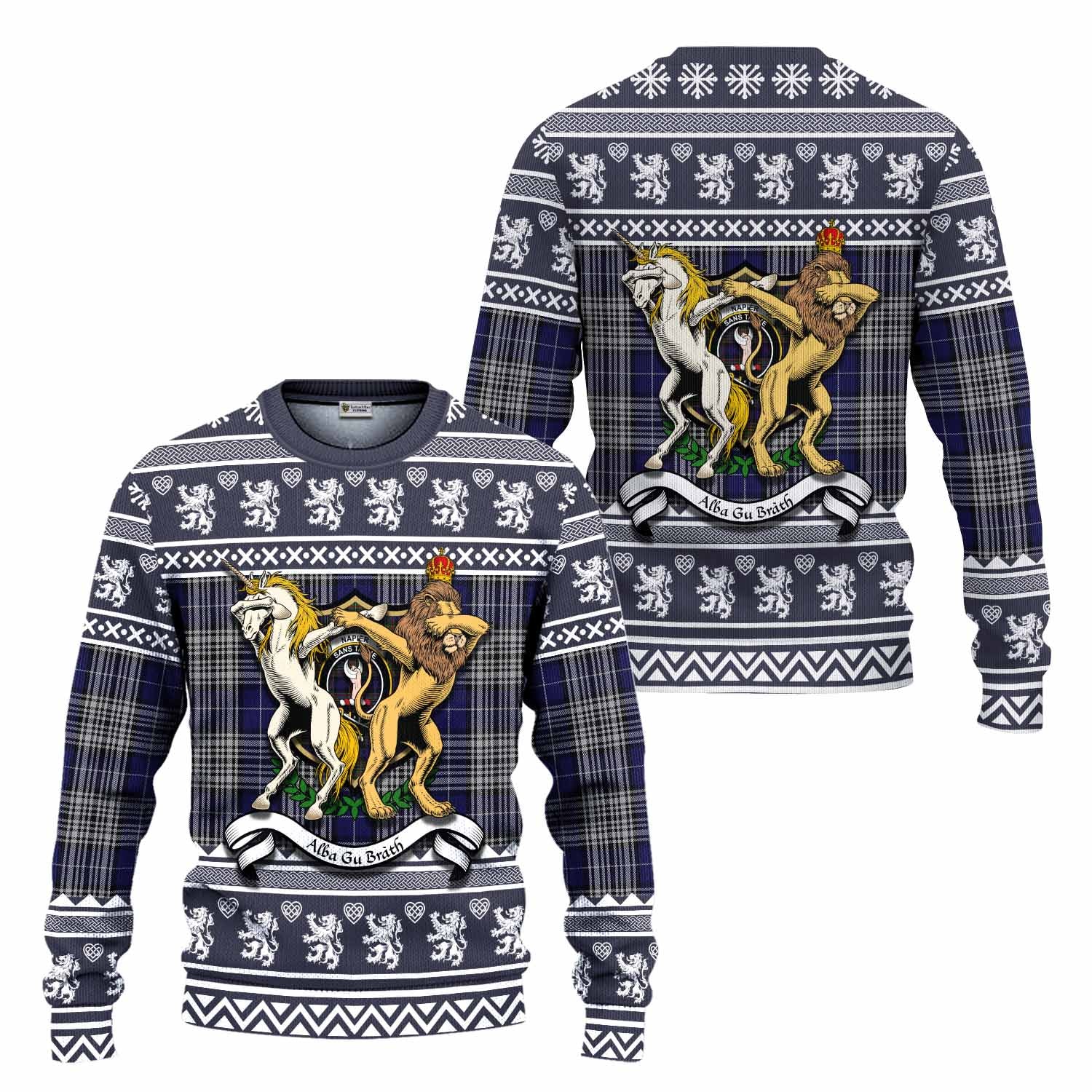 Napier Clan Tartan Crest Christmas Ugly Sweater Coat of Arms Funny Style - Tartan Vibes Clothing