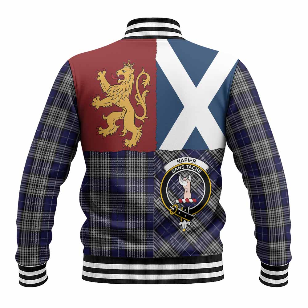 Napier Crest Tartan Baseball Jacket with Lion Rampant Saltire Style