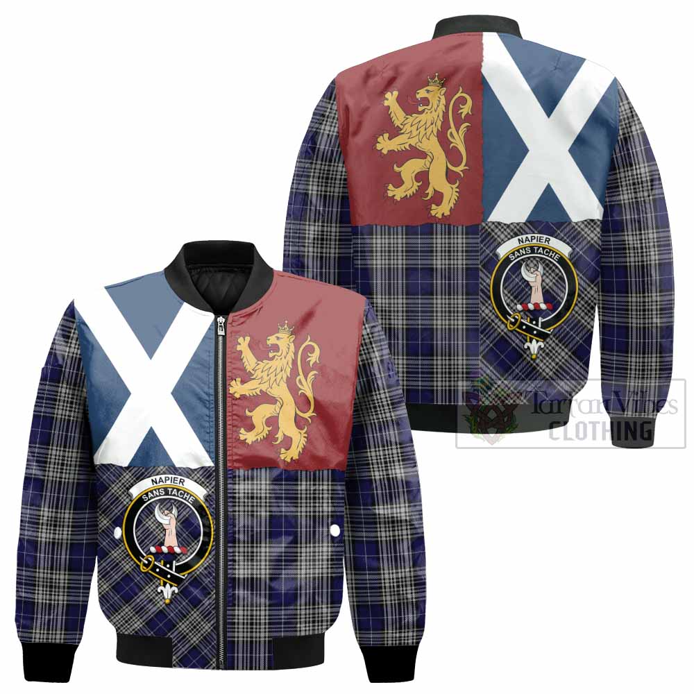Napier Crest Tartan Bomber Jacket with Lion Rampant Saltire Style