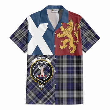 Napier Crest Tartan Cotton Hawaiian Shirt with Lion Rampant Saltire Style