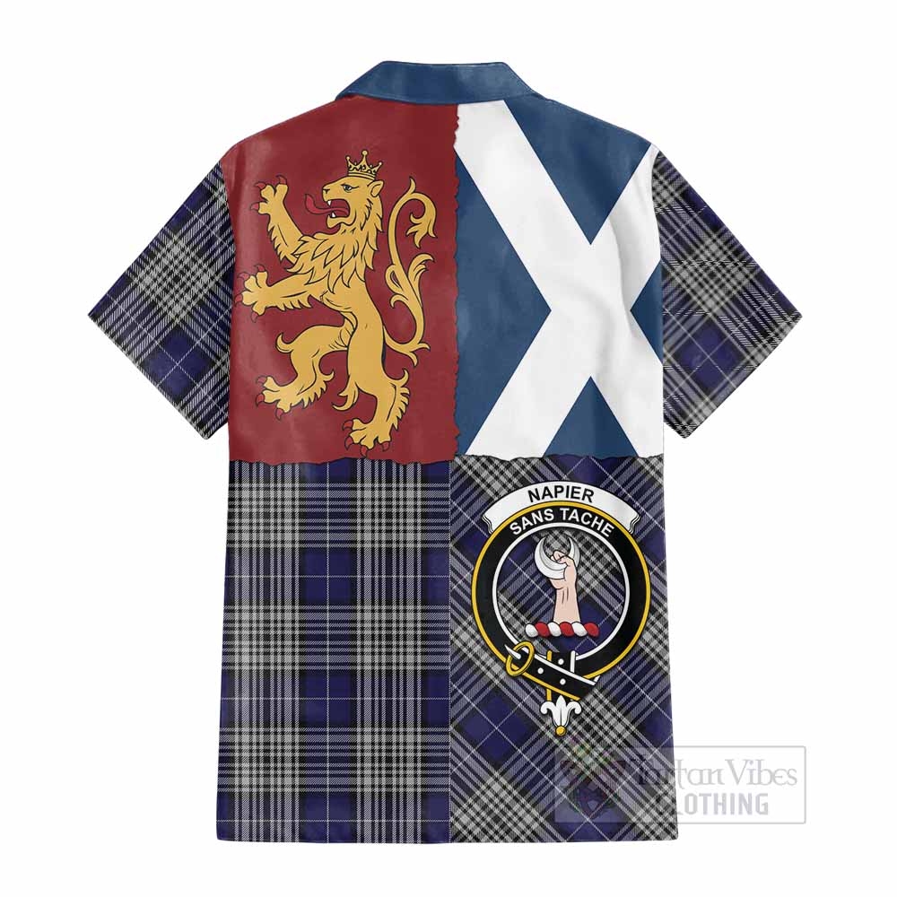 Napier Crest Tartan Cotton Hawaiian Shirt with Lion Rampant Saltire Style - Tartan Vibes Clothing