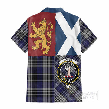 Napier Crest Tartan Cotton Hawaiian Shirt with Lion Rampant Saltire Style