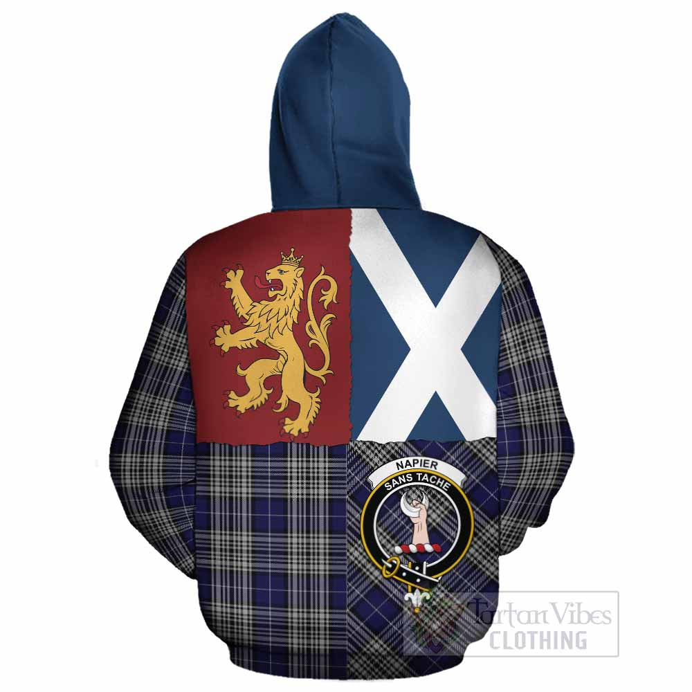 Napier Crest Tartan Cotton Hoodie with Lion Rampant Saltire Style - Tartan Vibes Clothing