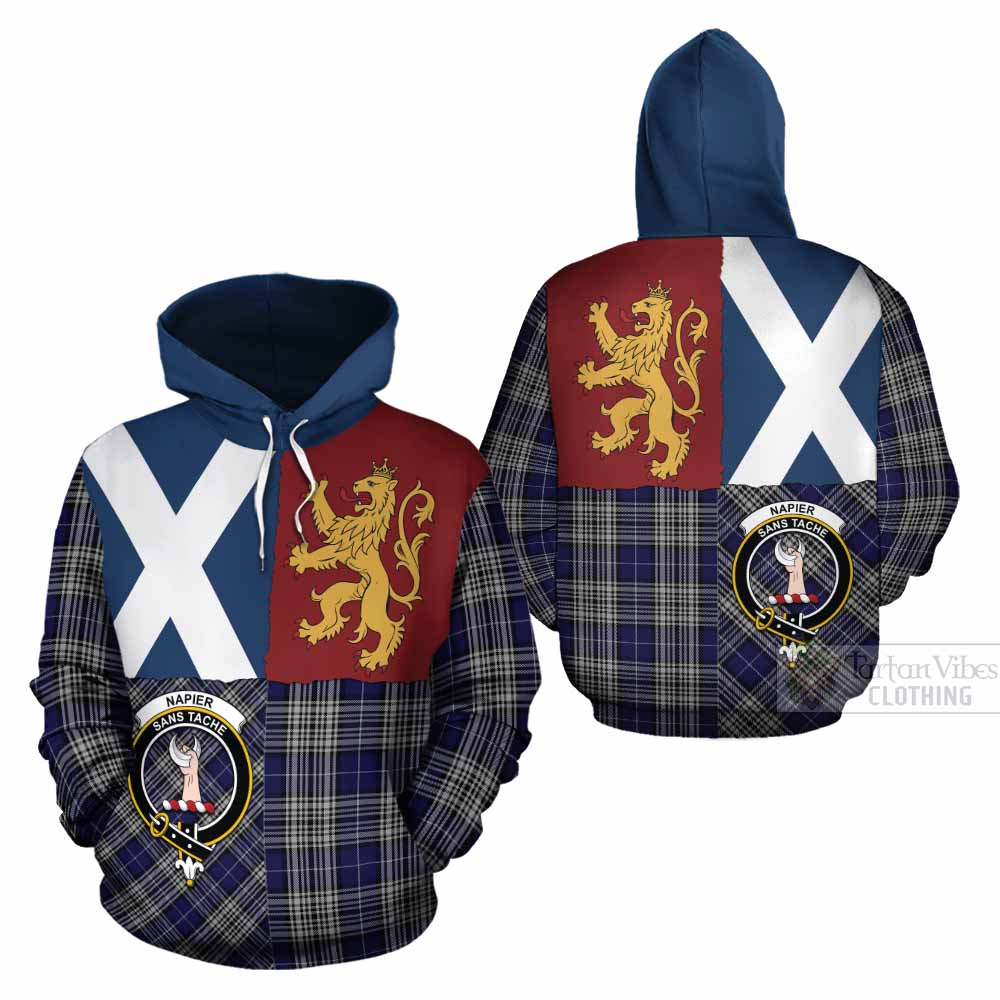 Napier Crest Tartan Cotton Hoodie with Lion Rampant Saltire Style - Tartan Vibes Clothing