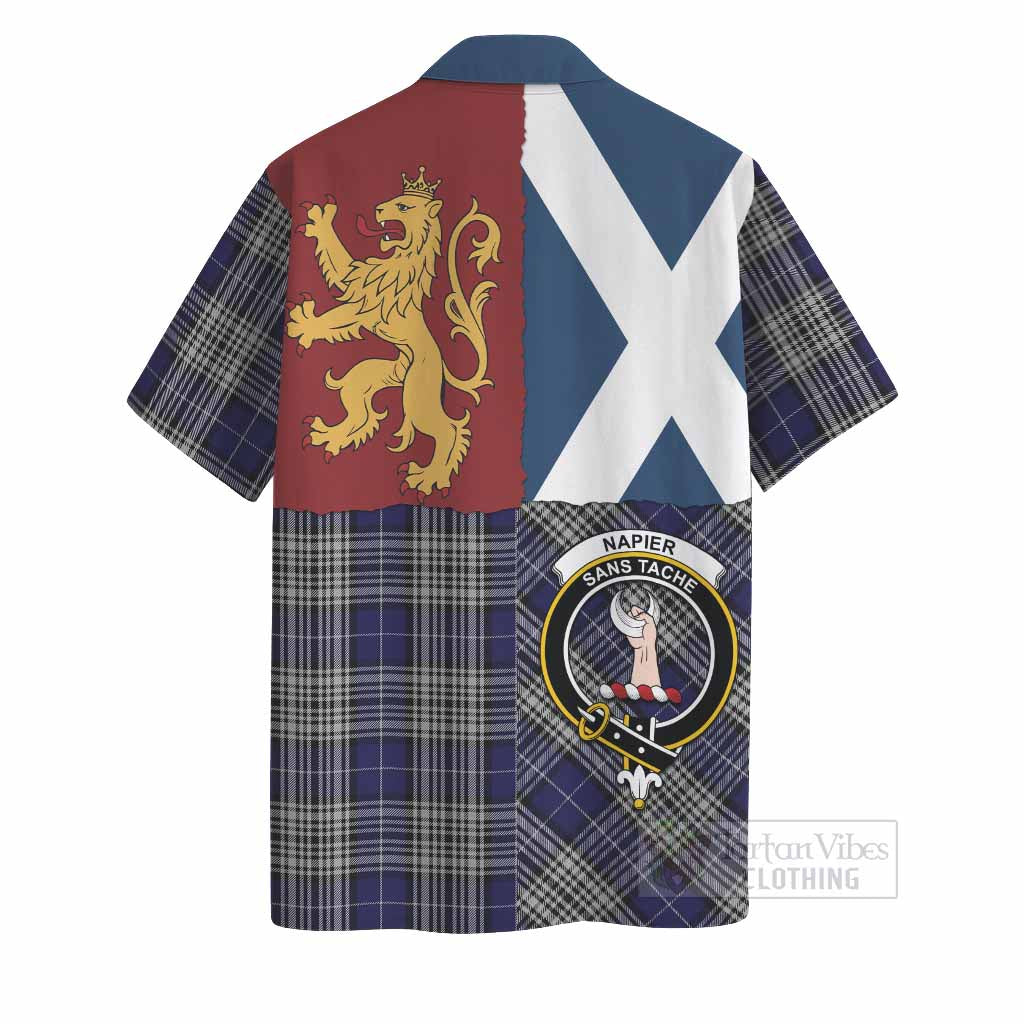 Napier Crest Tartan Hawaiian Shirt with Lion Rampant Saltire Style