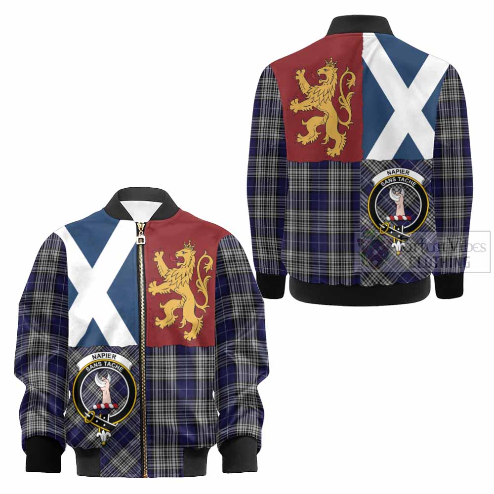 Napier Crest Tartan Kid Bomber Jacket with Lion Rampant Saltire Style - Tartan Vibes Clothing
