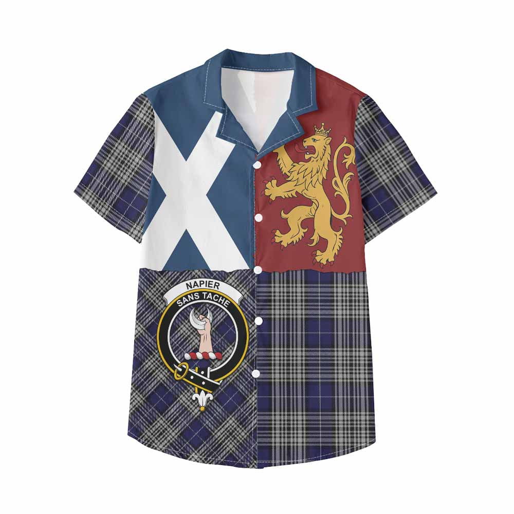 Napier Crest Tartan Kid Hawaiian Shirt with Lion Rampant Saltire Style - Tartan Vibes Clothing