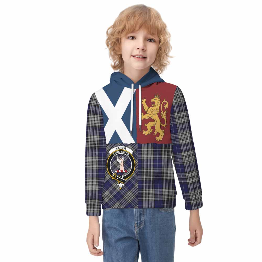 Napier Crest Tartan Kid Hoodie with Lion Rampant Saltire Style - Tartan Vibes Clothing