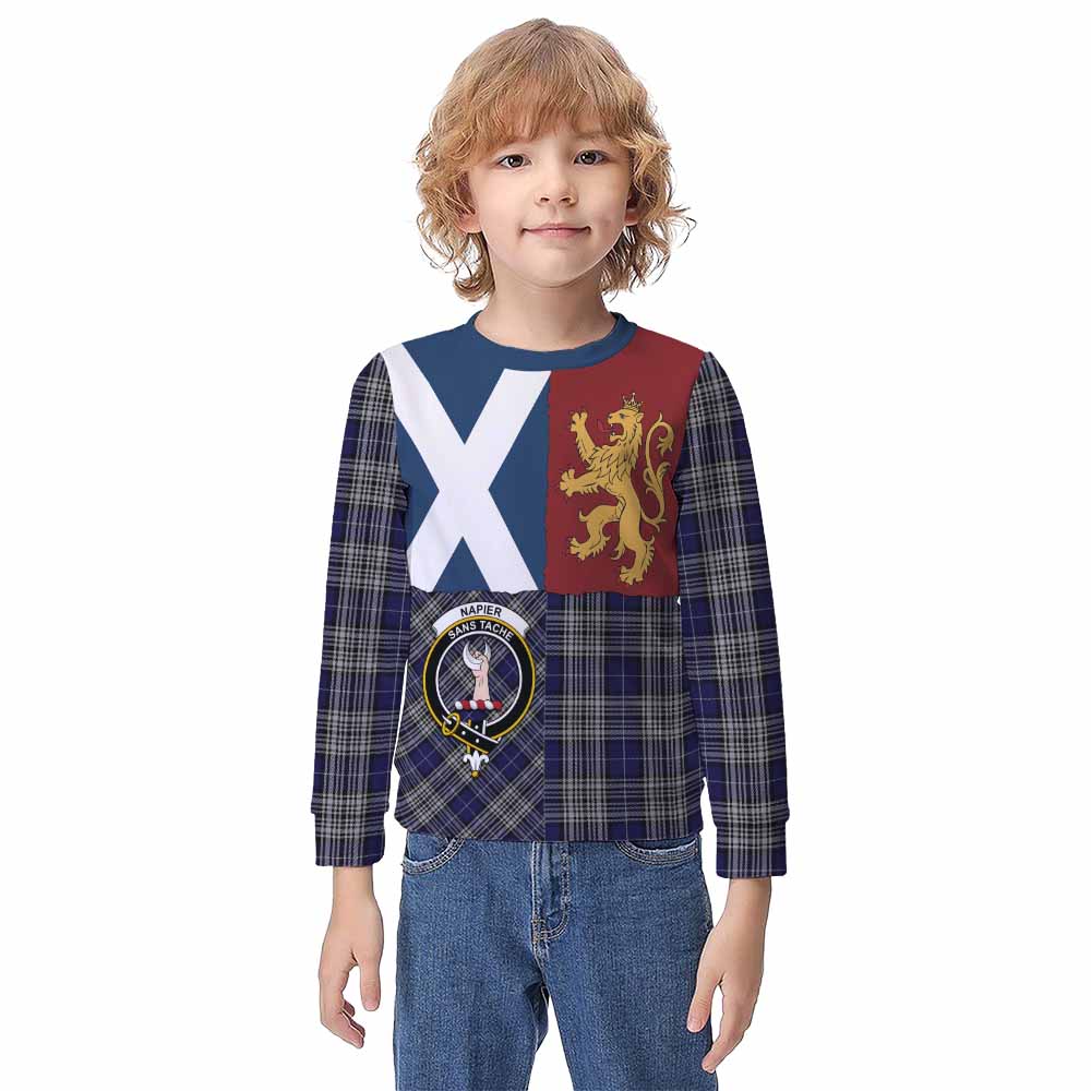 Napier Crest Tartan Kid Knitted Sweatshirt with Lion Rampant Saltire Style - Tartan Vibes Clothing