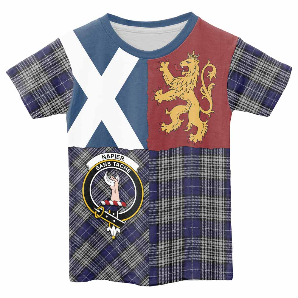 Napier Crest Tartan Kid T-shirt with Lion Rampant Saltire Style - Tartan Vibes Clothing