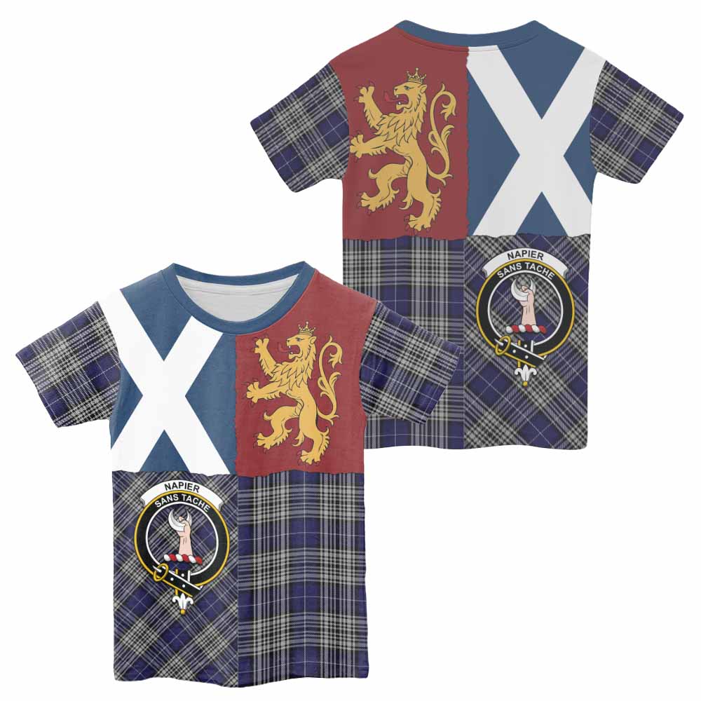 Napier Crest Tartan Kid T-shirt with Lion Rampant Saltire Style - Tartan Vibes Clothing