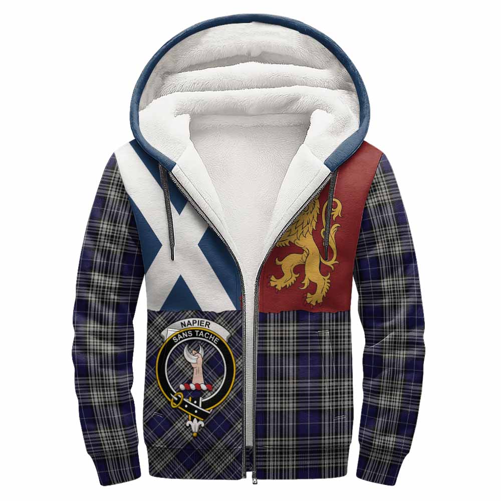 Napier Crest Tartan Sherpa Hoodie with Lion Rampant Saltire Style