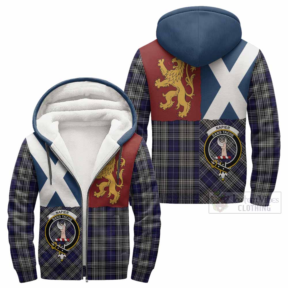 Napier Crest Tartan Sherpa Hoodie with Lion Rampant Saltire Style