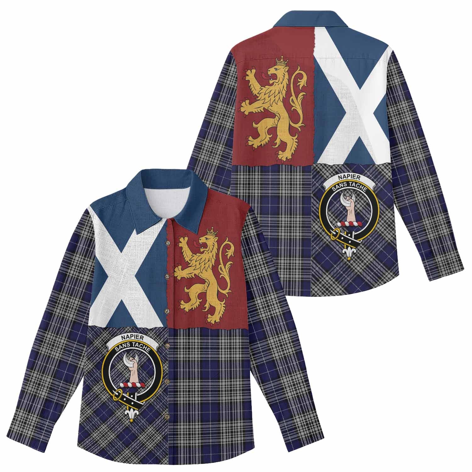 Napier Crest Tartan Women Casual Shirt with Lion Rampant Saltire Style