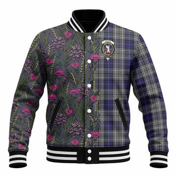 Napier Family Crest Tartan Baseball Jacket Scottish Thistle Flower Pattern Half Style - Tartan Vibes Clothing
