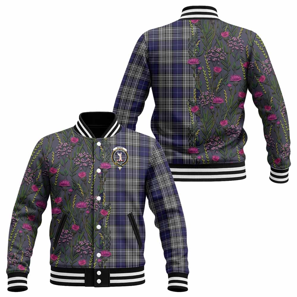Napier Family Crest Tartan Baseball Jacket Scottish Thistle Flower Pattern Half Style - Tartan Vibes Clothing