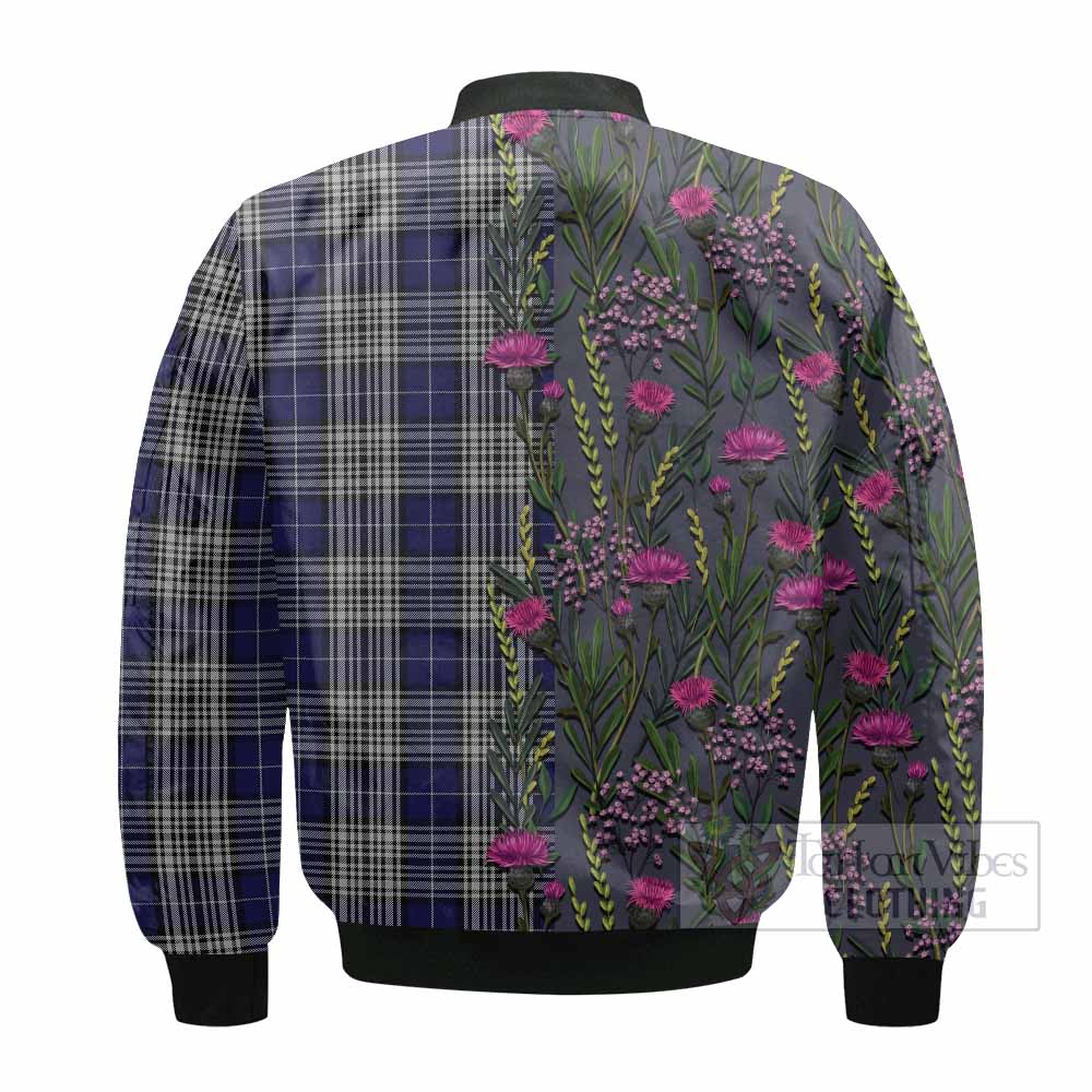 Napier Family Crest Tartan Bomber Jacket Scottish Thistle Flower Pattern Half Style - Tartan Vibes Clothing