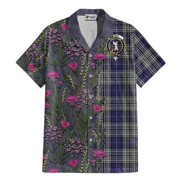 Napier Family Crest Tartan Cotton Hawaiian Shirt Scottish Thistle Flower Pattern Half Style