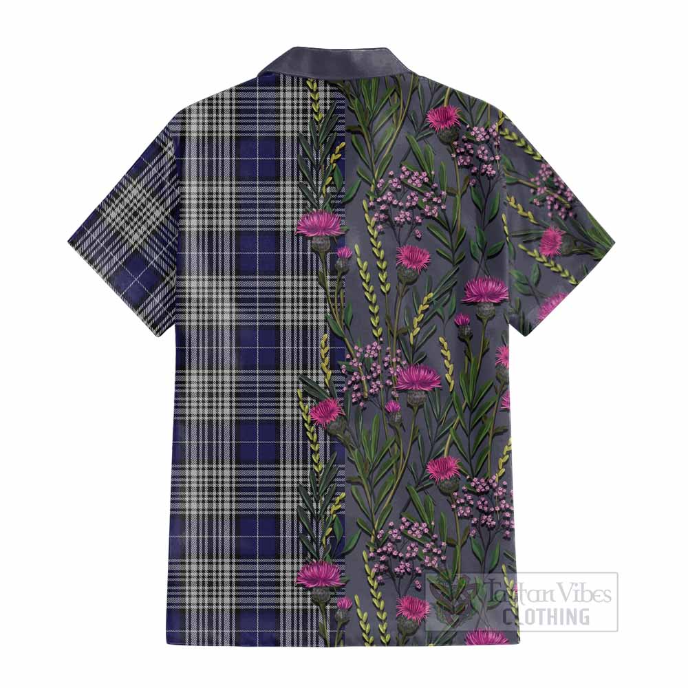 Napier Family Crest Tartan Cotton Hawaiian Shirt Scottish Thistle Flower Pattern Half Style - Tartan Vibes Clothing