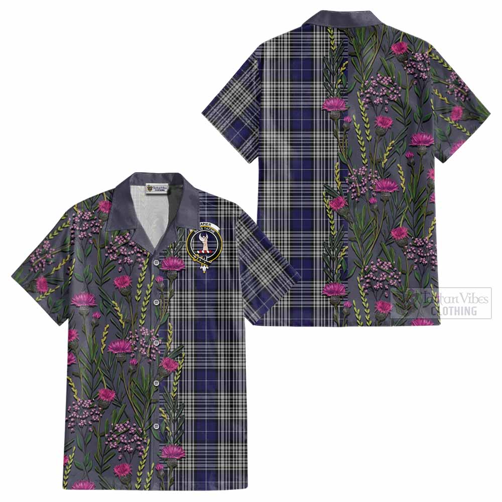 Napier Family Crest Tartan Cotton Hawaiian Shirt Scottish Thistle Flower Pattern Half Style - Tartan Vibes Clothing
