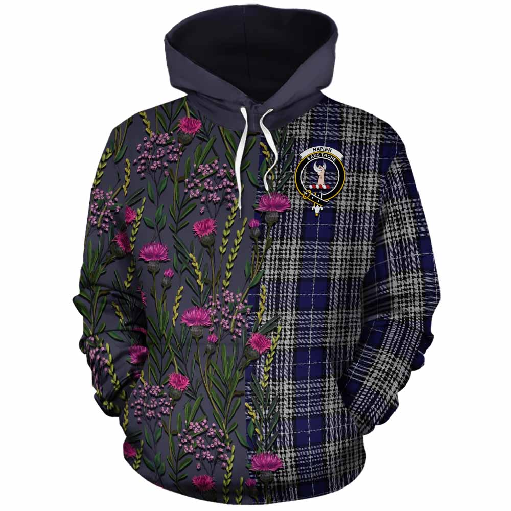 Napier Family Crest Tartan Cotton Hoodie Scottish Thistle Flower Pattern Half Style - Tartan Vibes Clothing