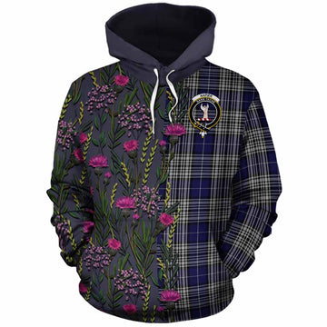 Napier Family Crest Tartan Cotton Hoodie Scottish Thistle Flower Pattern Half Style