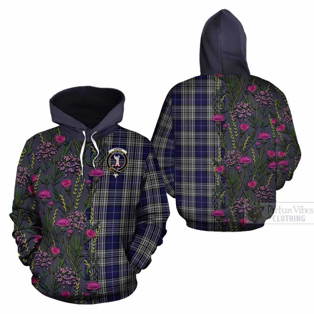 Napier Family Crest Tartan Cotton Hoodie Scottish Thistle Flower Pattern Half Style - Tartan Vibes Clothing