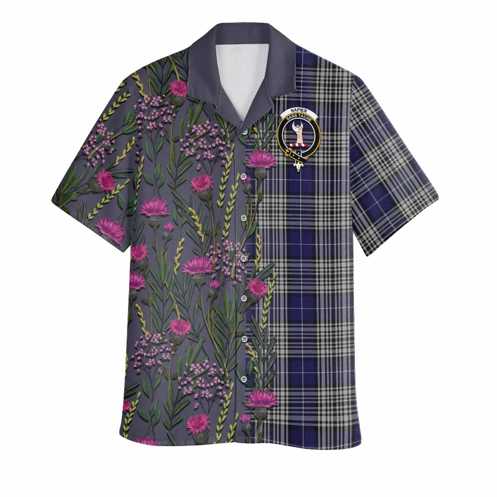 Napier Family Crest Tartan Hawaiian Shirt Scottish Thistle Flower Pattern Half Style - Tartan Vibes Clothing