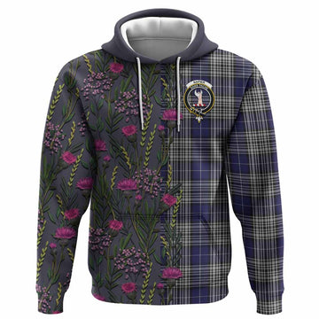 Napier Family Crest Tartan Hoodie Scottish Thistle Flower Pattern Half Style