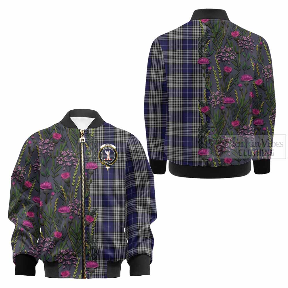 Napier Family Crest Tartan Kid Bomber Jacket Scottish Thistle Flower Pattern Half Style - Tartan Vibes Clothing