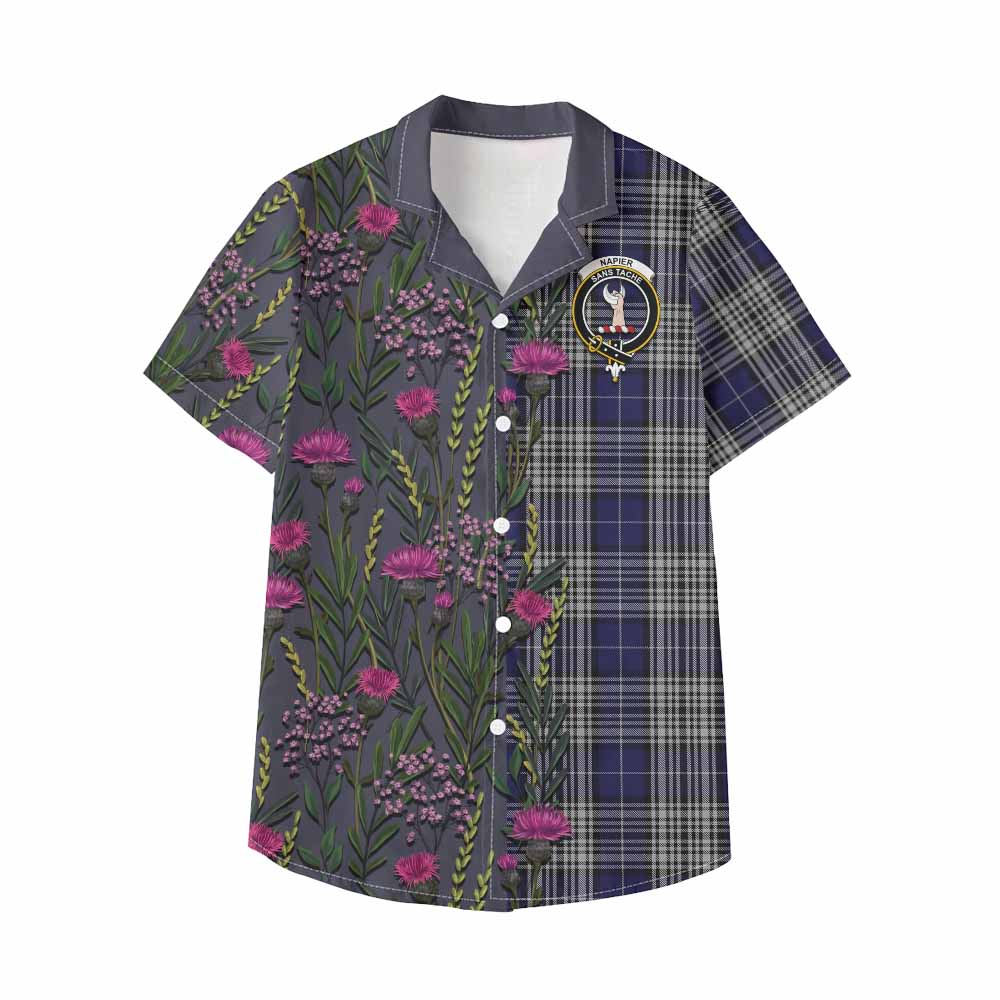 Napier Family Crest Tartan Kid Hawaiian Shirt Scottish Thistle Flower Pattern Half Style - Tartan Vibes Clothing