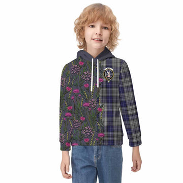 Napier Family Crest Tartan Kid Hoodie Scottish Thistle Flower Pattern Half Style - Tartan Vibes Clothing