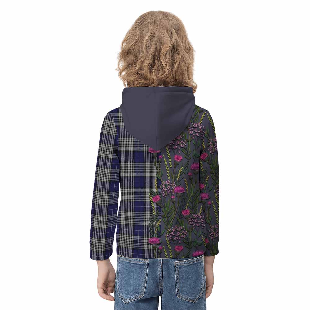 Napier Family Crest Tartan Kid Hoodie Scottish Thistle Flower Pattern Half Style - Tartan Vibes Clothing