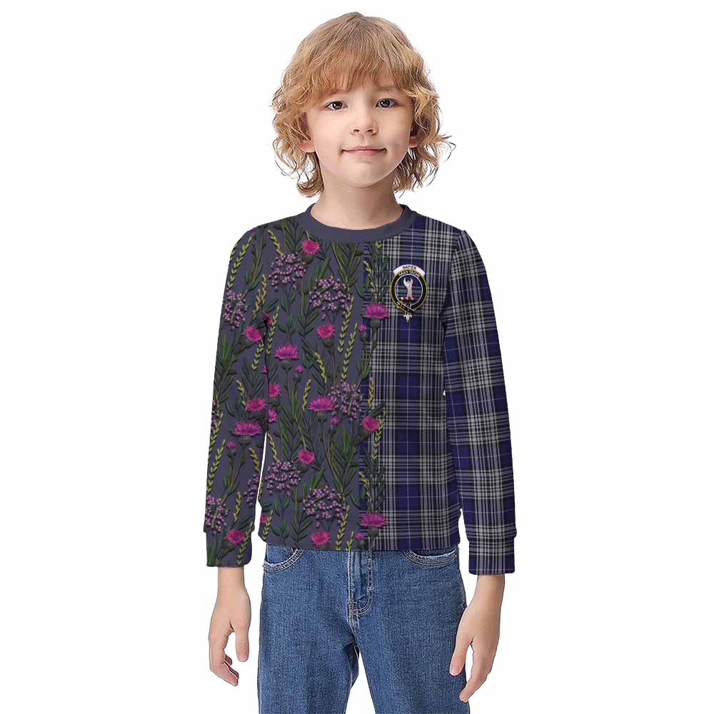 Napier Family Crest Tartan Kid Knitted Sweatshirt Scottish Thistle Flower Pattern Half Style - Tartan Vibes Clothing